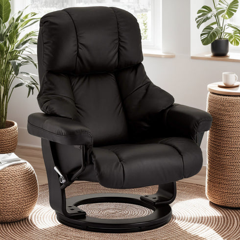 Recliner with Footstool Crown Black Leather
